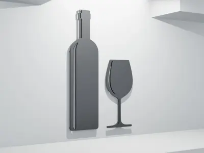 Kitchen Wall Decoration - Wine and Glass 3D model