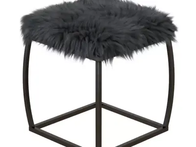 Ridge Road Decor Faux Fur Upholstered Ottoman in Gray 3D model