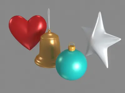 Ornaments christmas with star and bell 3D model