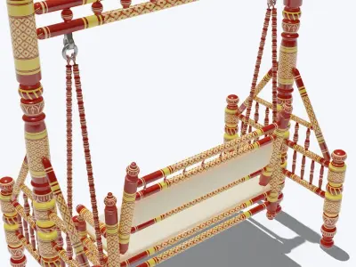 Cradle wooden swing chair 3D model