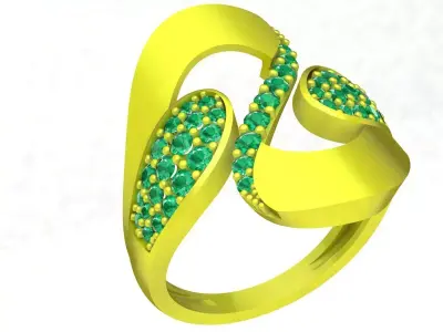 Luxury Curved Pave Gemstone Ring 3D Model for Fine Jewelry  5017 3D print model