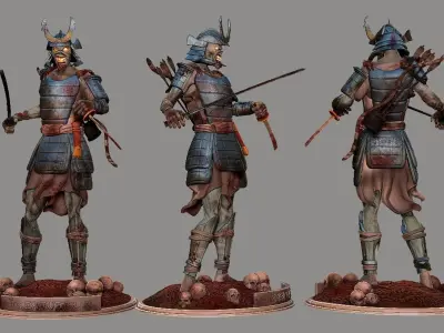 senjutsu samurai statue holding sword 3D print model