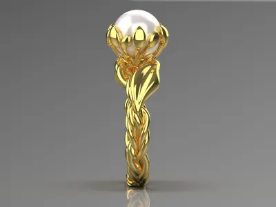 Yellow gold STL ring with ivy and pearl design model pr0019 3D print model