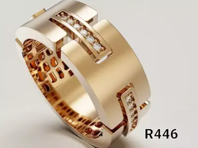 Modern Architectural Gold Ring with Structured Stone Details  3D print model