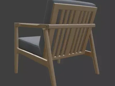 Grey Armchair with Wooden Frame 3D model