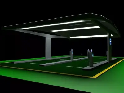 Electric Vehicle Car Charging Station Complex 3D model