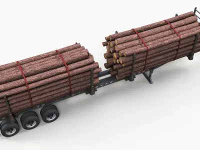 Log trailer Low-poly 3D model