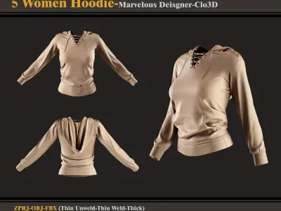 5 Women Hoodies -MD-Clo3D -ZPRJ - FBX - OBJ 3D model