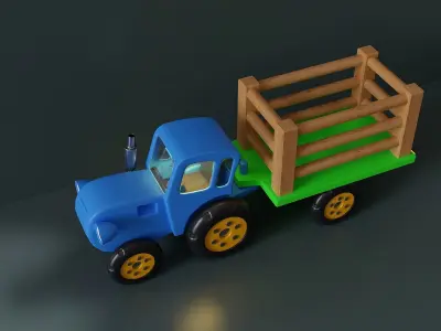 Childrens toy Tractor with a trailer 3D model
