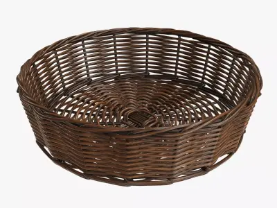 Wicker basket round dark brown 3D model
