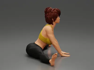 Beautiful Woman Practicing Wide Angle Seated Forward Bend Yoga 3D print model
