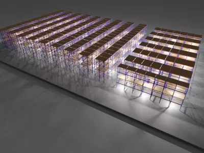 Simple pallet rack storage warehouse with high bay columns 3D model