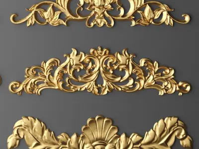Cartouches SET 5 of gold ornaments 3D model