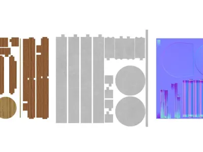 Bundle Wooden Chair 3D Model Low-poly 3D model