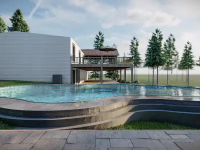 luxury water pool backyard design on contours 3d model 3D model
