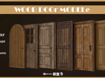 Wooden Door Pack  Low-poly 3D model