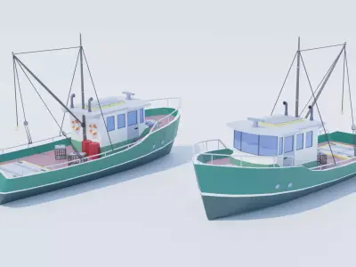  Fishing Boat Big Low Poly Low-poly 3D model