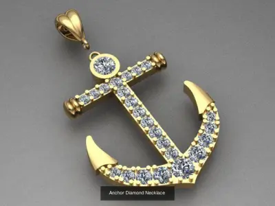 Anchor Earrings and Necklace With Diamonds 3D Model Pack