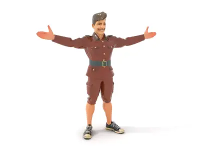 Animated D Character Model in Brown Uniform  Rigged and Animated Low-poly 3D model