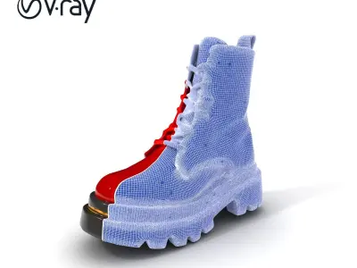 Stylish Red Combat Boot D Model Pack Low-poly 3D model