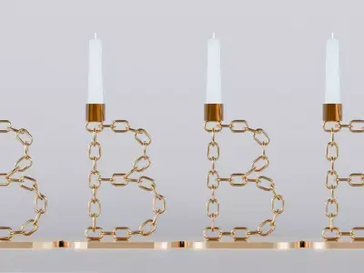 Alphabet B Bronze Chain Candleholder 3D Model True 4K PBR Render Low-poly 3D model