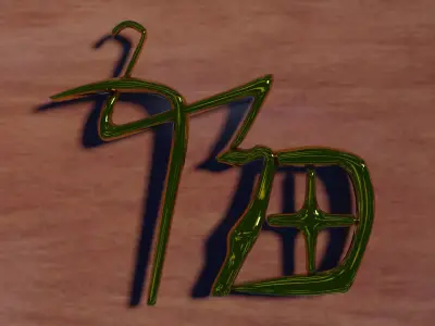Chinese script in gold material for household decorative items Free low-poly 3D model
