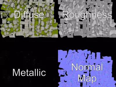 Mossy Stone Wall model pack Low-poly 3D model