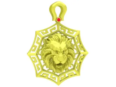 Luxury Lion Head Pendant With Geometric Frame Design  4024 3D print model