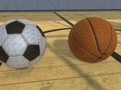 Balls two soccer on basketball court 3D model
