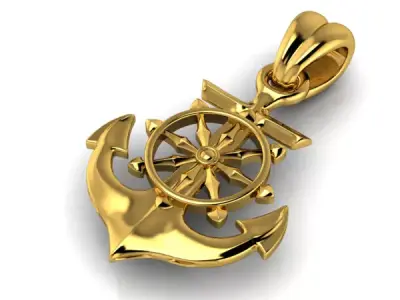 Anchor Pendant With Ship Wheel pendant necklace charm  3D print model