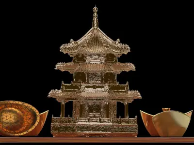 chinese tower with yuanbao 3D model