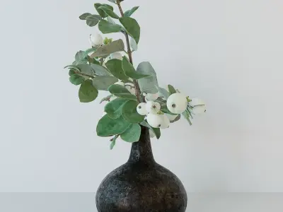 Snowberry branch in vase 3D model