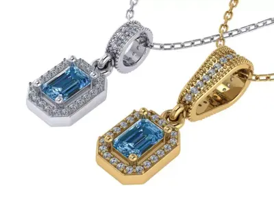 Pendant necklace with a gemstone Emerald 3D model 3D print model 3D print model