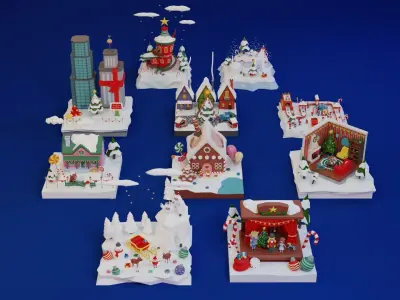 Low Poly Christmas Set Low-poly 3D model