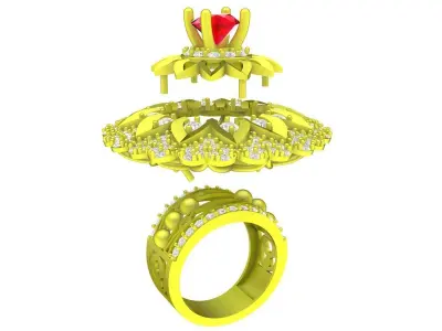 Luxury Floral Halo Gemstone Ring 3D Model 4309 3D print model