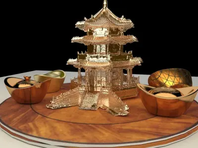 chinese tower with yuanbao 3D model
