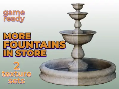 Concrete Garden Water Fountain old dirty Free low-poly 3D model