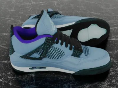 JORDAN 4 RETRO TRAVIS SCOTT 3D SHOES - BLUE Low-poly 3D model