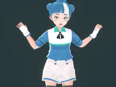 Godotte anime girl with hair and shorts Low-poly 3D model