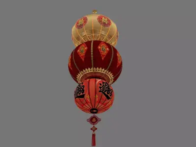 Chinese red lantern  Low-poly 3D model 10