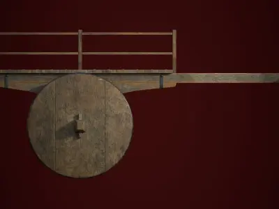 Big and Old Wood Ox Cart Low-poly 3D model