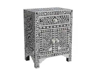 Black Floral Bed Side Table Low-poly 3D model