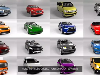 HUGE VEHICLES COLLECTION LOWPOLY 3D Model Pack