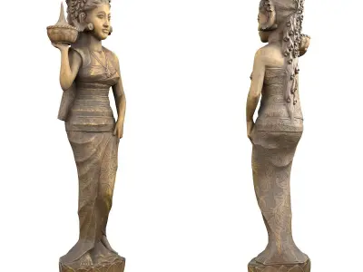 Oriental Woman Carving Low-poly 3D model