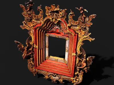 ornamental baroque frame picture PBR photogrammetry Low-poly 3D model