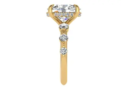 Oval Solitaire ring with under halo 3 stone on side 3D print model