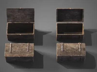 Medieval wooden chests Low-poly 3D model