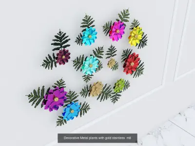  Decorative Metal stainless plants with gold G1 3D Model Collection