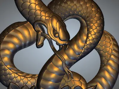 Snake with lotus flower 3D print model