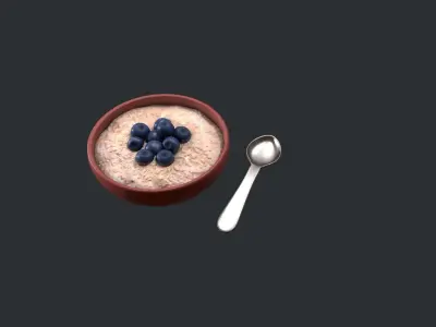 Porridge with Blueberries Low-poly 3D model